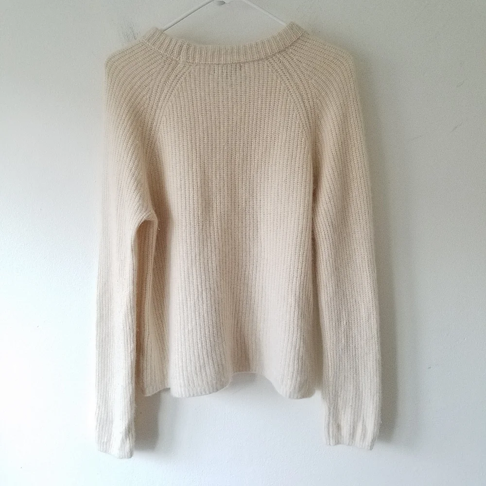 Quince 100% Cashmere Fisherman Ribbed Knit Cream Crew Neck Sweater Size Large - Picture 3 of 12
